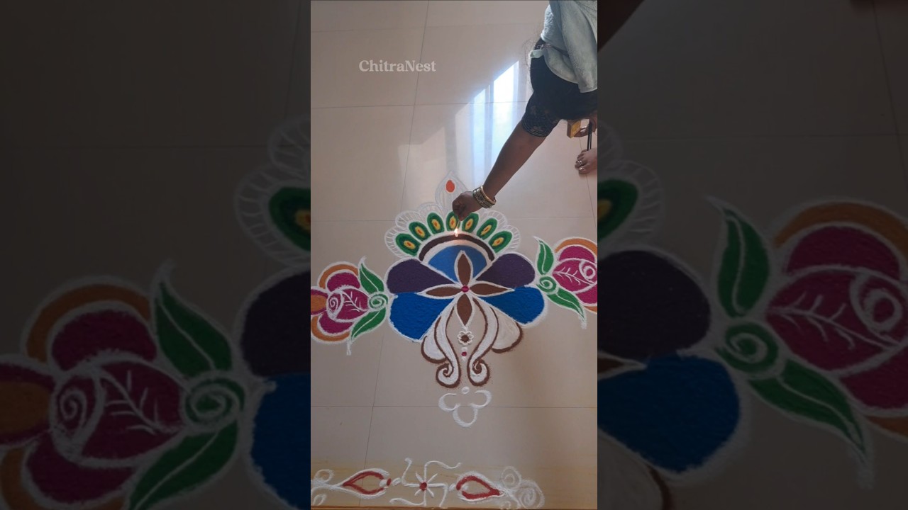 Simple Colour Kolam &ndash; Day 47 🌼 | தினசரி வண்ண கோலம் | రంగు ముగ్గు | ಬಣ್ಣದ ರಂಗೋಲಿ #chitranest #rangoli