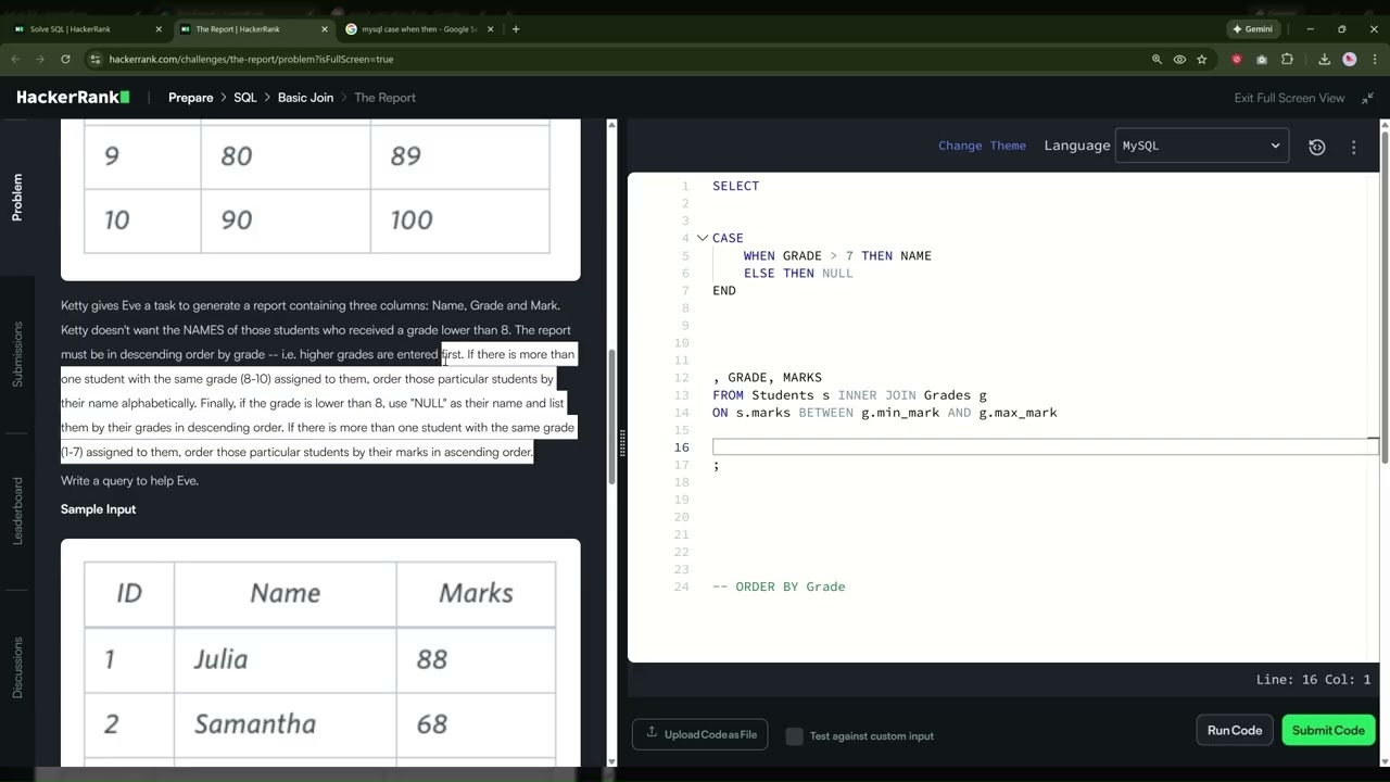 Hackkerank SQL   Join Report