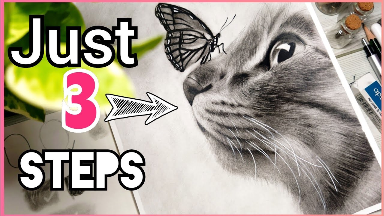 How to draw a cat using charcoal pencil | how to use charcoal pencils for realism| animal portrait