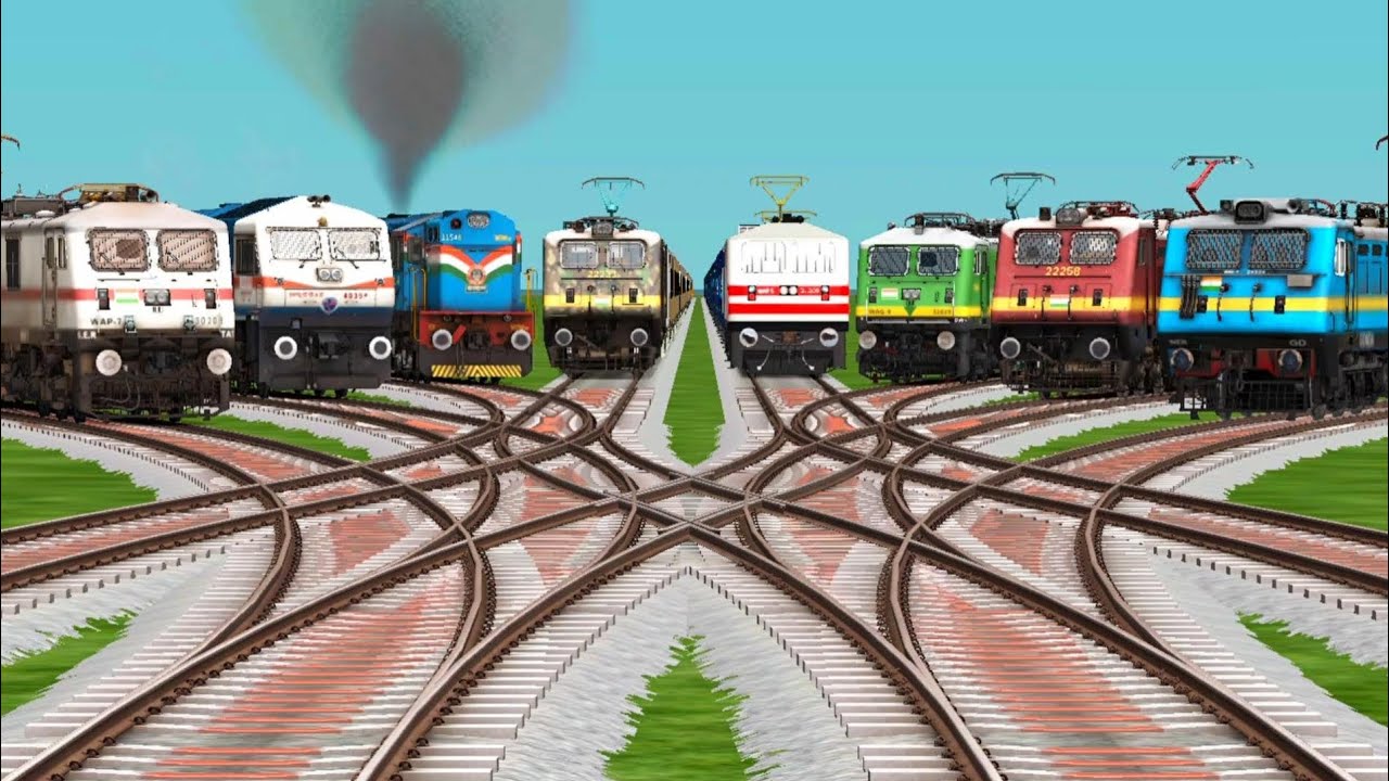 8 High Speed Trains Crossing By Amazing Railroad Tracks || train video || train simulator classic