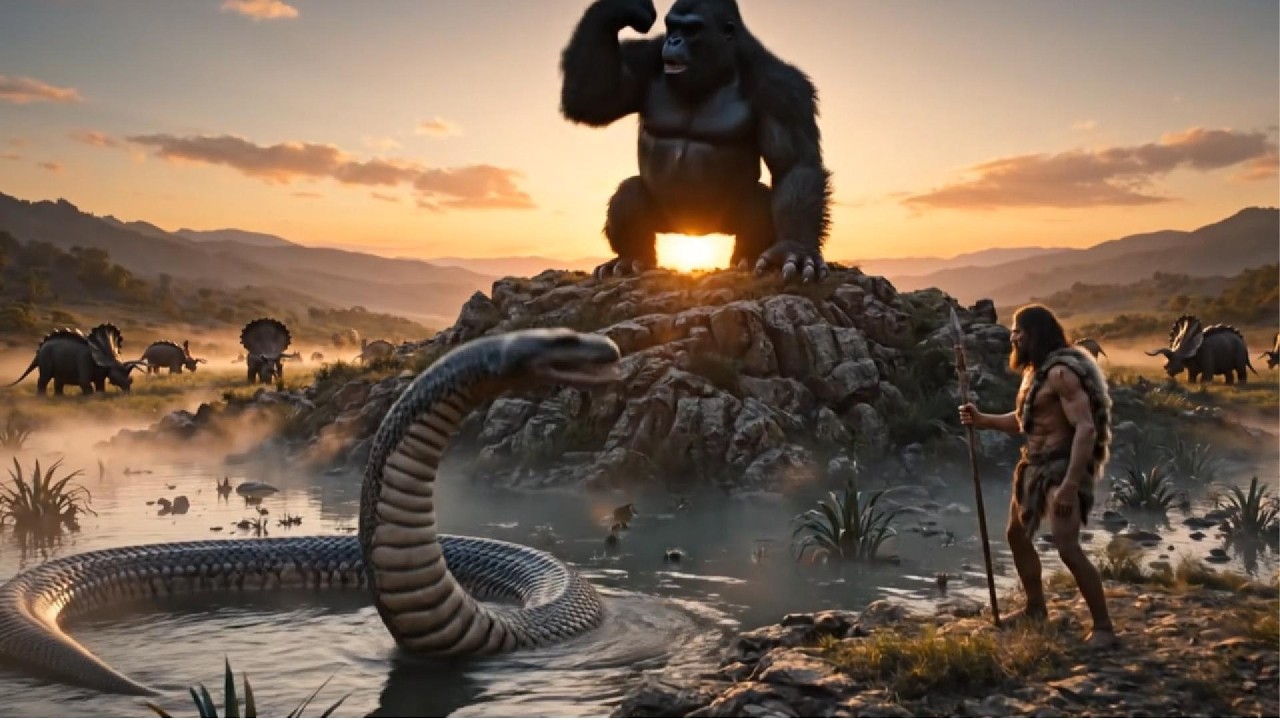 Giant Titanoboa vs Prehistoric Father – King Kong Saves Him | Cinematic Dinosaur Documentary