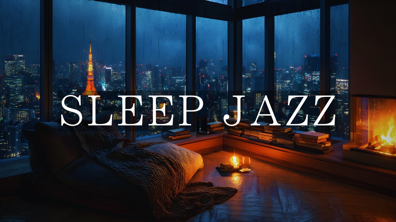 Sleep Jazz 🌙 Rainy Night in Tokyo Luxury Penthouse - Cozy Fireplace & Rain Sounds for Deep Sleep