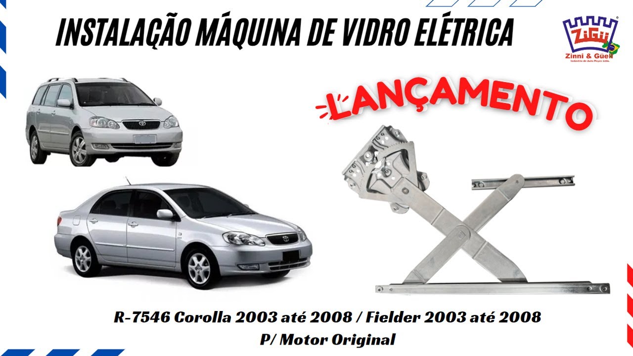 Instalação máquina de vidro elétrica R-7546 Corolla 2003 até 2008 / Fielder 2003 até 2008 - Diant.