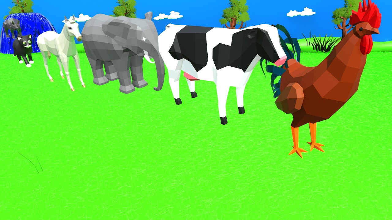 Funny Animal Game: Elephant Cow Horse Hen Cat - 3D Animation Challenge