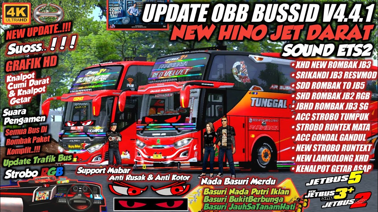 UPDATE NIH !! OBB BUSSID V4.4.1 HINO JET DARAT | GRAFIK HD ETS2 ROMBAK BUS | Bus Simulator Indonesia