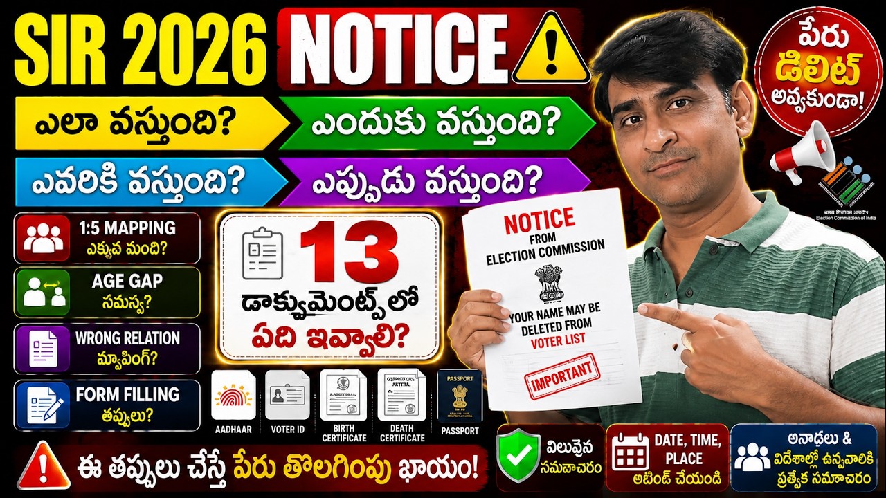 SIR 2026 Notice ఎవరికీ వస్తుంది? ఎందుకు వస్తుంది? ఏ Documents ఇవ్వాలి? | Telugu