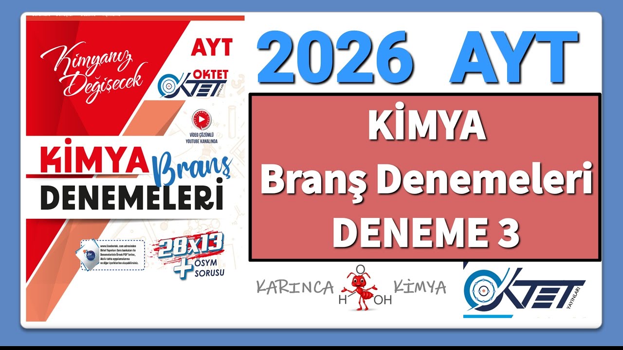 OKTET Yayınları AYT Kimya Branş Denemeleri DENEME 3