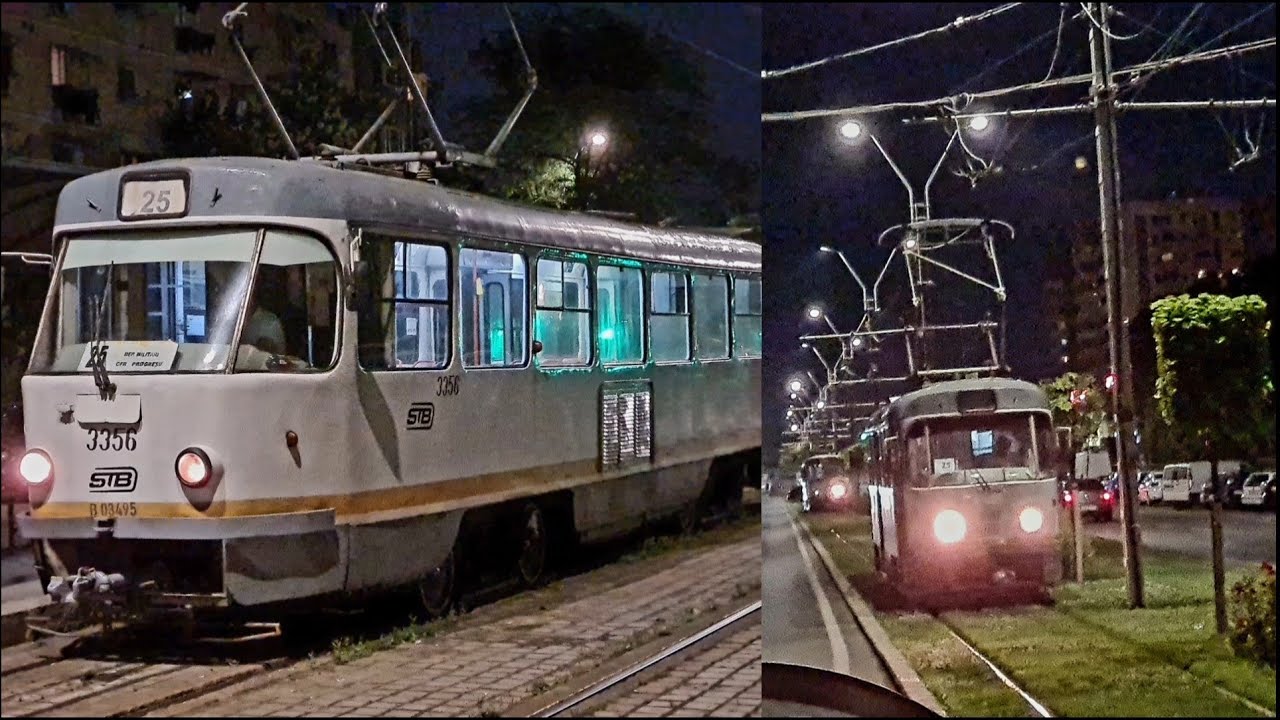 Tramvaie Tatra T4R pe linia 25 + retrageri din linia 44