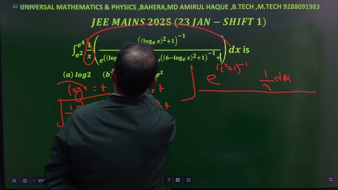 Evaluate  ∫ from e^2 to e^4 1/x[ (e^logx)^2+1)-1)dx/[(e^(logx)^2+1)^-1+e(6-logx)^2+1)^-1+1]