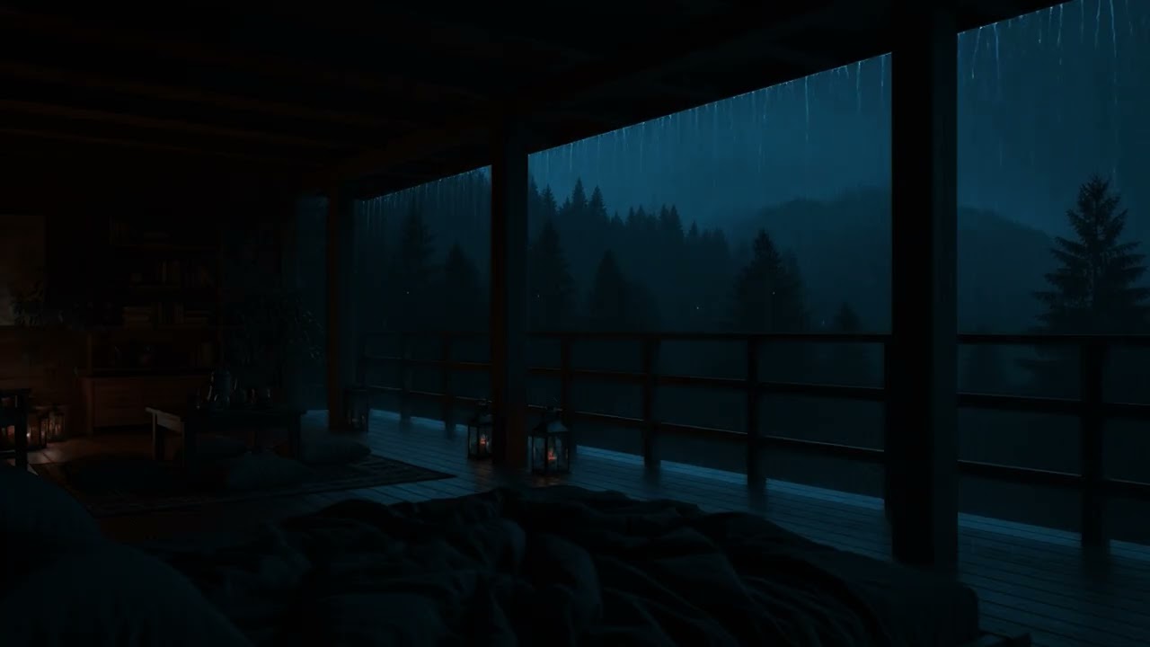 Quiet Mountain Cabin Rain on the Wooden Terrace 🌧️🏡 No Ads  Cozy Night Sounds for Deep Sleep | ASRM