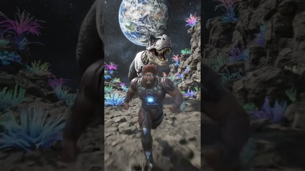 T-REX Chasing Singh Hero in Iron Man Suit #rabnoortv #shortsfeed #trex #chase #singhhero