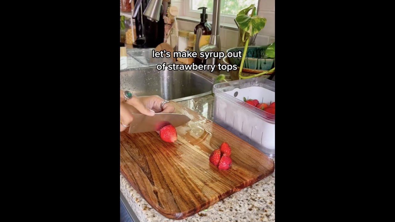 Making Simple Syrup Out of Strawberry Tops to Avoid Food Waste! #shorts