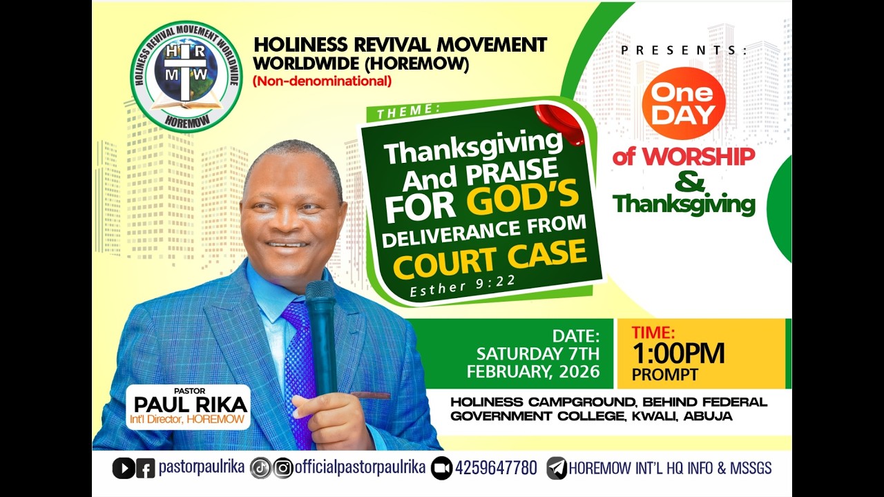 HRMW2072 THANKSGIVING TO GOD FOR THE VICTORY OVER GEN. T. Y. DANJUMA'S COURT CASE AGAINST HOREMOW
