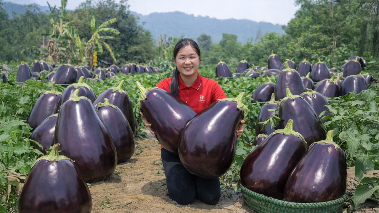 Harvesting +100kg of giant eggplants to sell at the market