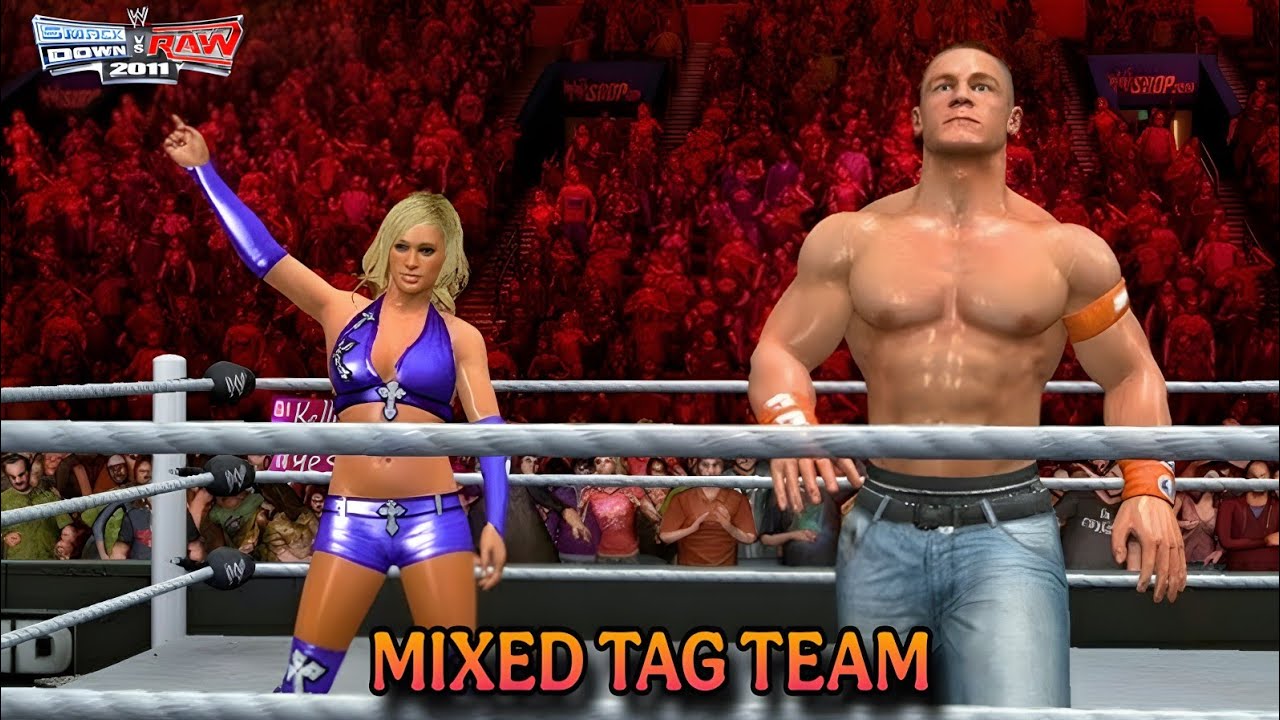 WWE SmackDown vs Raw 2011 PSP Gameplay | Mixed Tag Team Full Match 