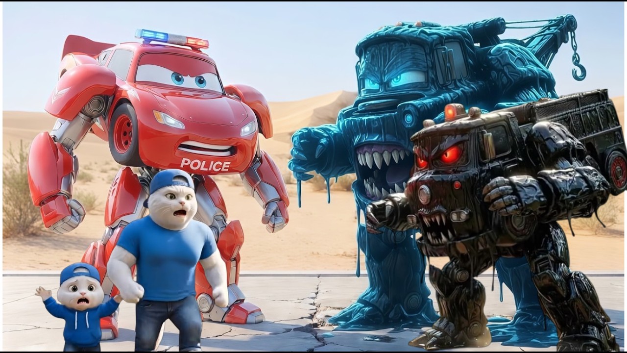 Котенок нашел Молнию МакКуина в пустыне! Монстр Мэтр и монстр-пожарная машина атакуют!