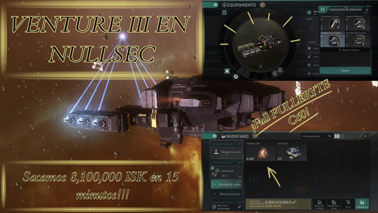 Llevamos una VENTURE III a NullSec y sacamos 8.1M en 15 min.🔥⛏️✨¡Es la pura adrenalina!😎#eveechoes 