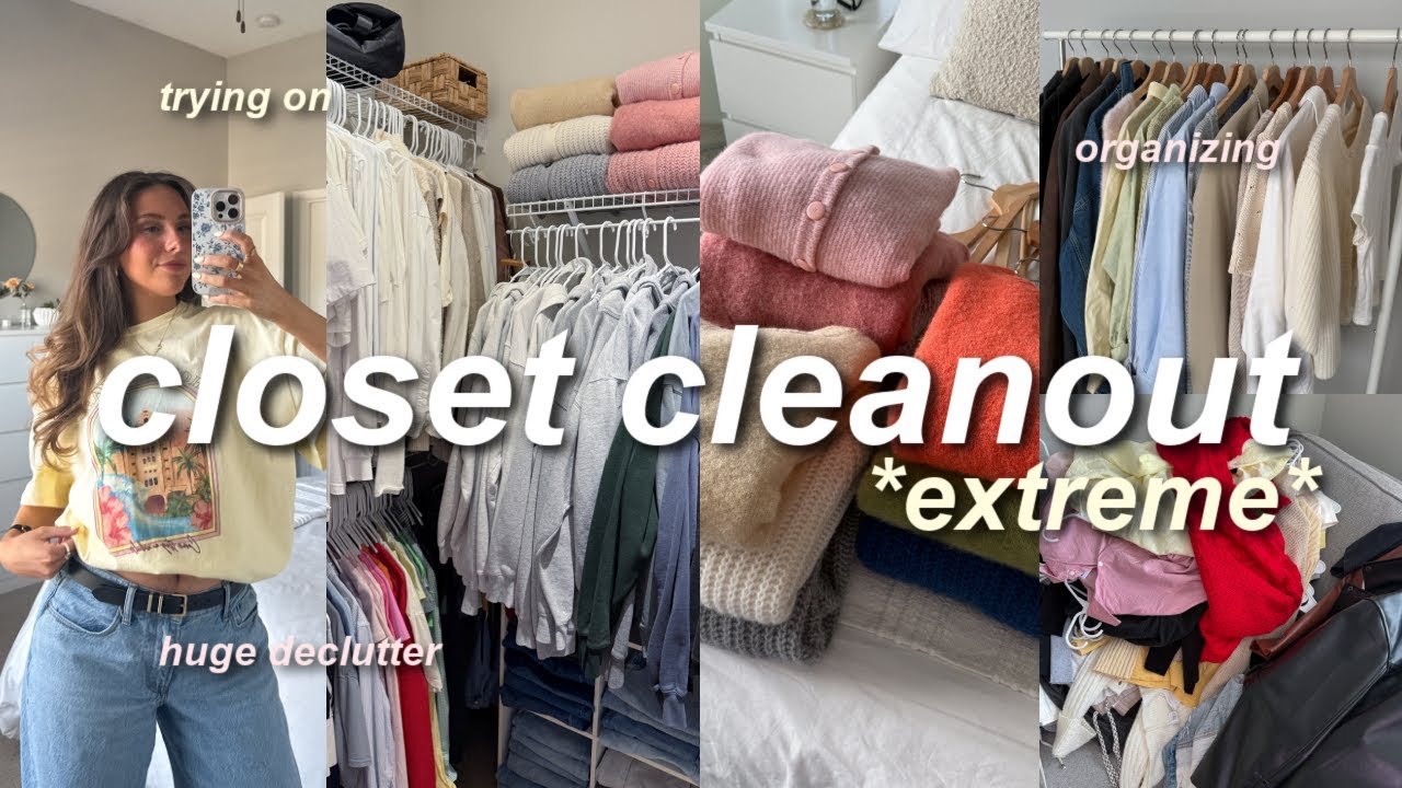 EXTREME CLOSET CLEANOUT + DECLUTTER! 🧺✨ organizing my closet for spring / summer! *motivating*