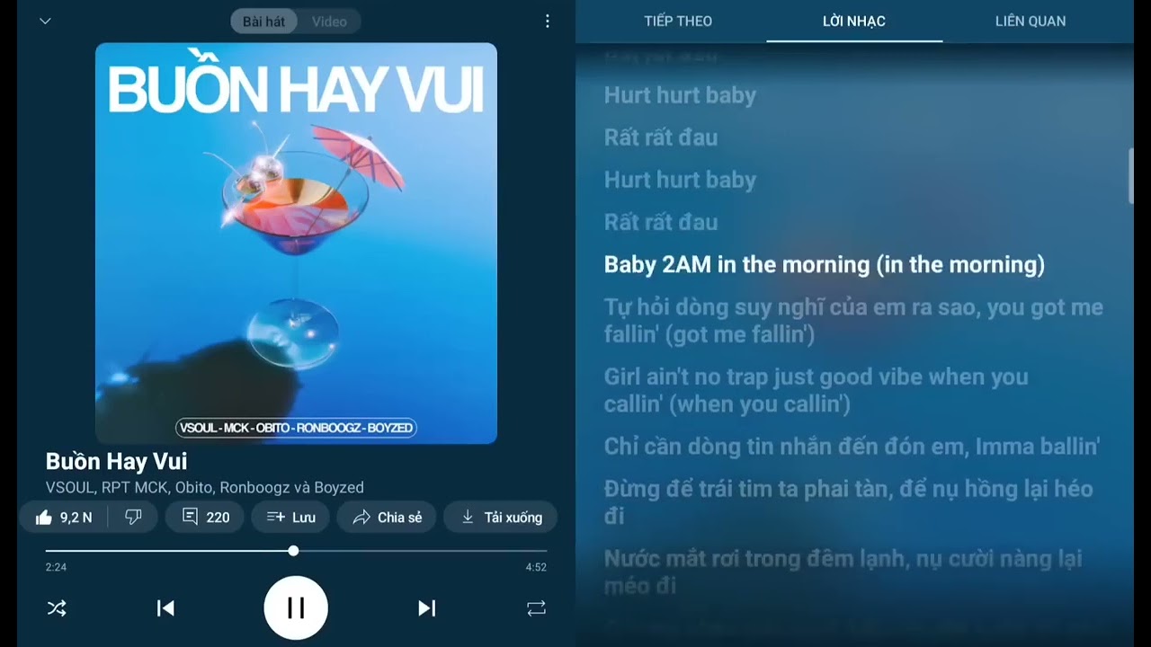 BUỒN HAY VUI | VSOUL, MCK, OBITO, RONBOOGZ | Video Lyrics by YT Music