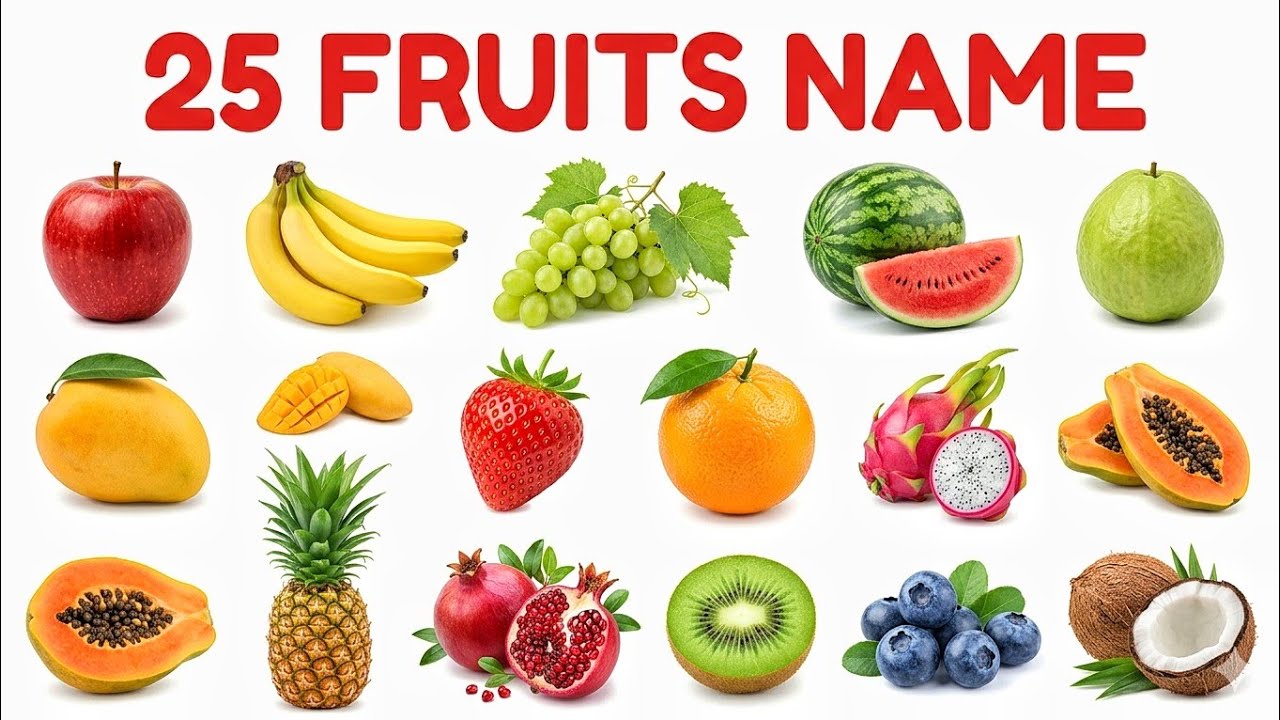 25 Fruits Name English and Hindi | फलों के नाम |Learn Fruits for Kids 🍎 | Fruits Name & Pictures 