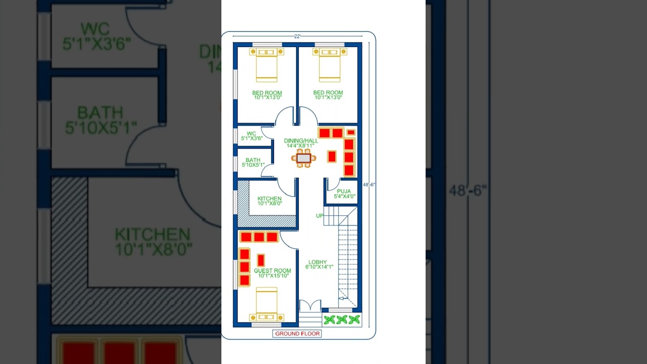 22X48 home design | 22by48 house design