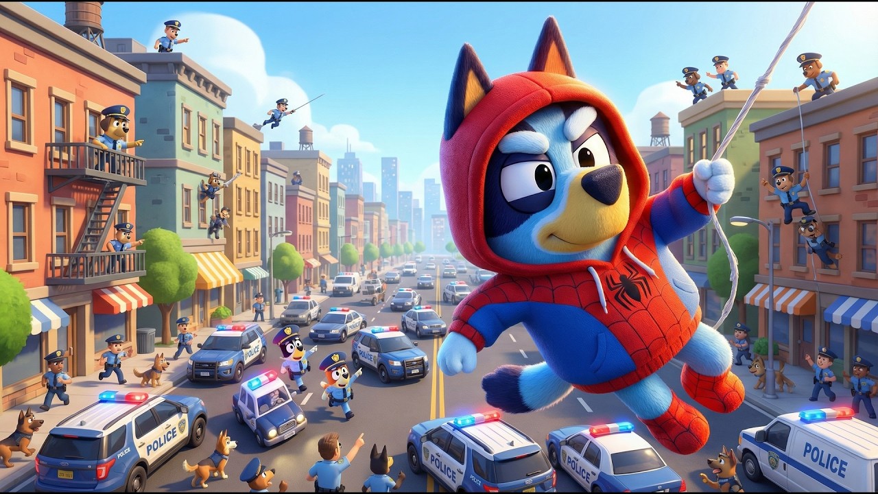 OMG! Secret Spider Bluey vs 100 Police Cars! 🕷️🚓 City Escape | Bluey Funny Animation