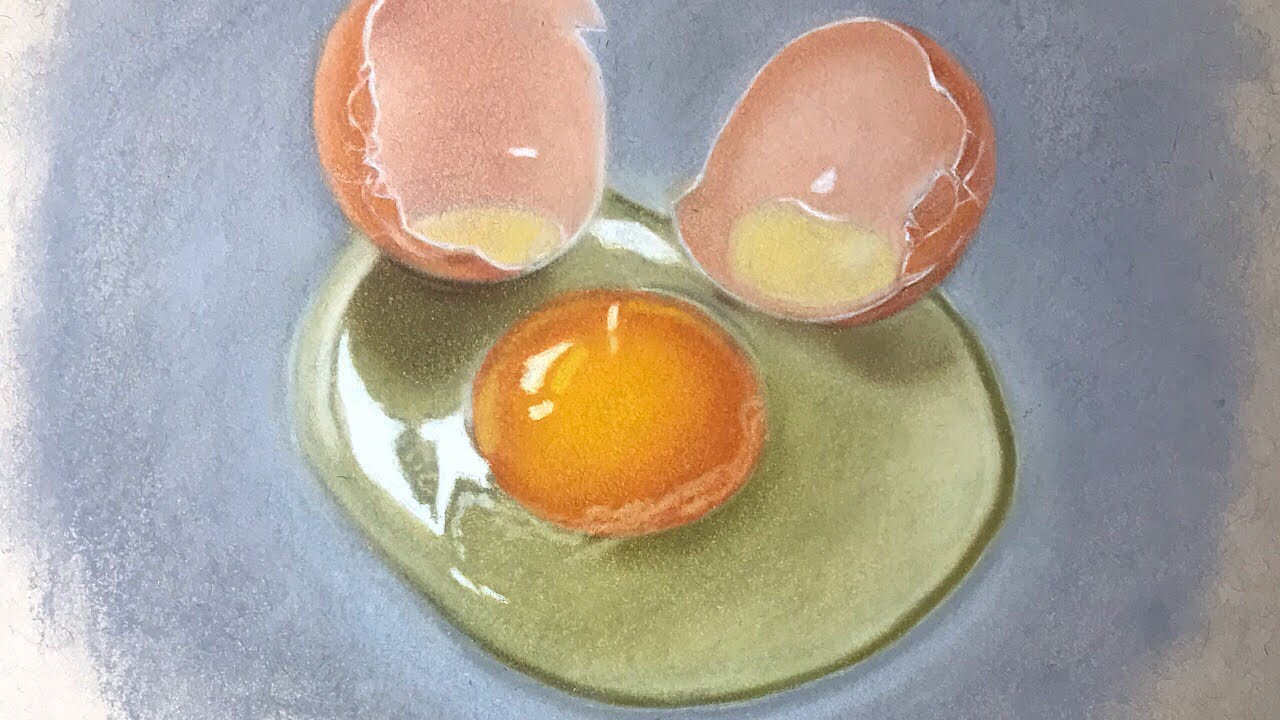 Drawing of a broken egg with pastel