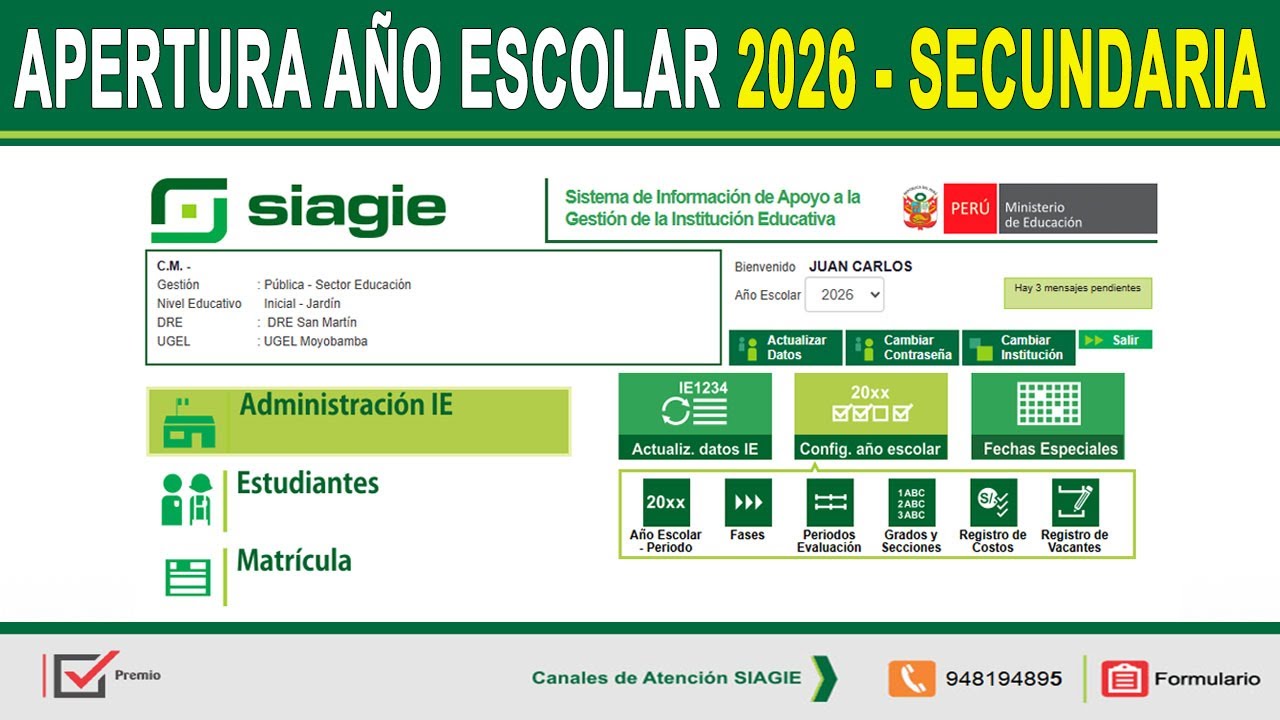Configuración del Año Escolar 2026 – NIVEL SECUNDARIA – SIAGIE