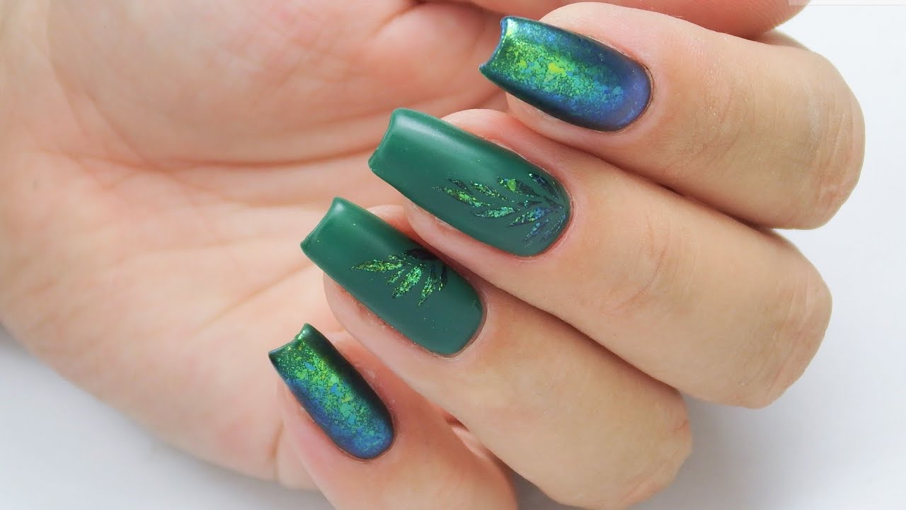 Green Autumn leaves nails art Tutorial / Sunflower Professional