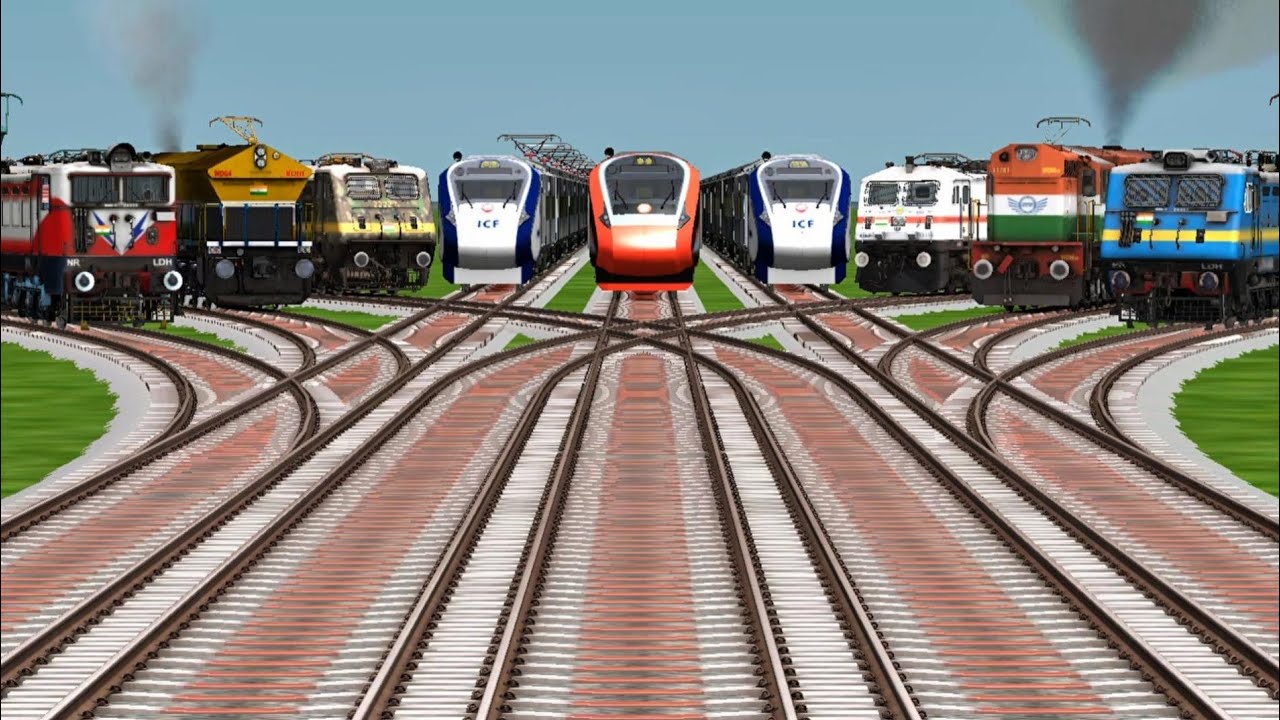 9 Indian 🪩 Trains Vs High Speed Crossing By Bumpy Curvd Railroad Tracks || Train Simulator Classic 