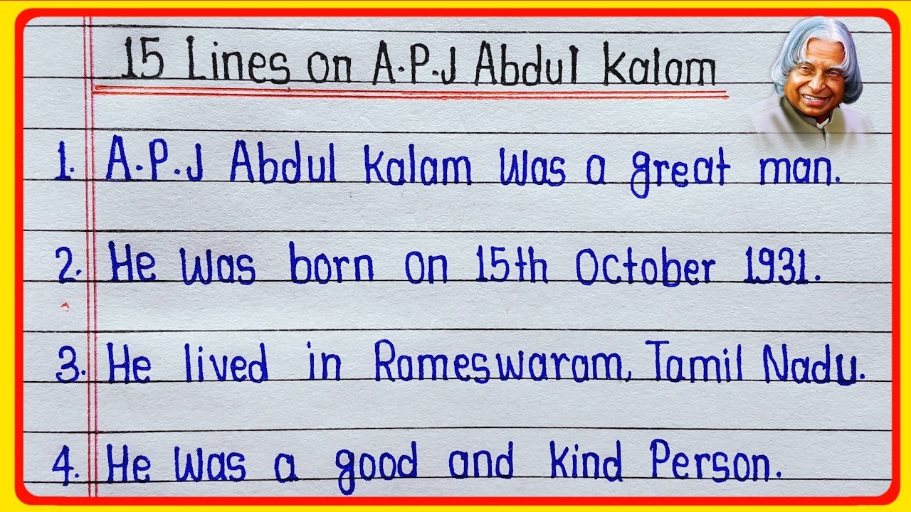 15 lines essay on Abdul Kalam in English || 15 lines on Abdul Kalam || few lines on Apj Abdul Kalam