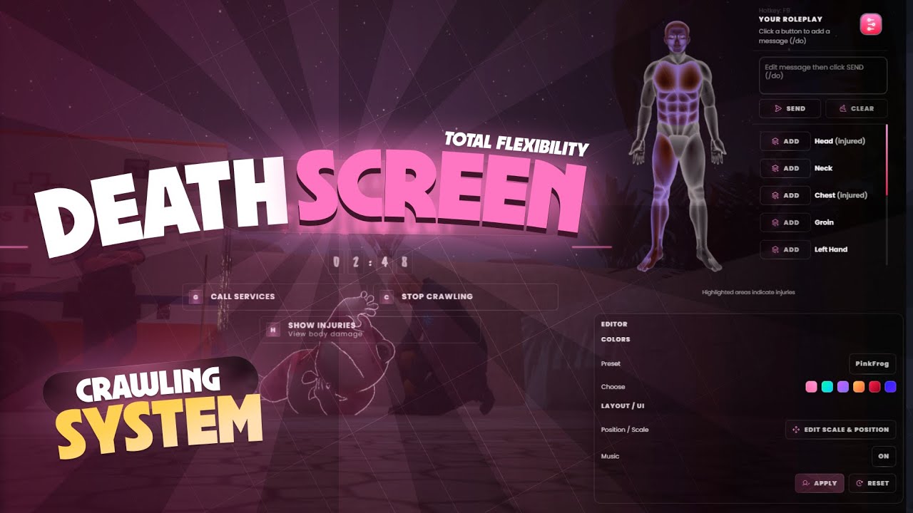 Fivem Death Screen - Crawling System | Damage indicator | Auto /do | Customization [ESX/QBCORE/QBOX]