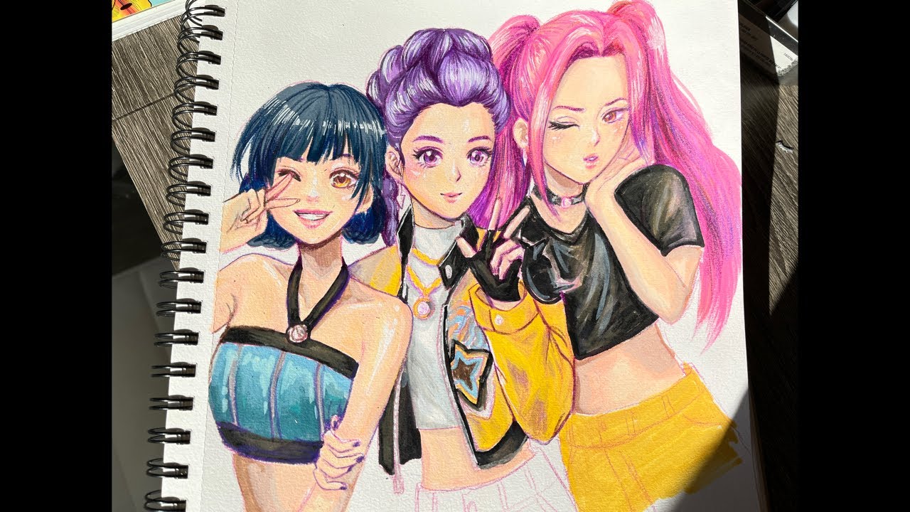 Drawing Rumi, Zoey, and Mira from K-pop demon hunters