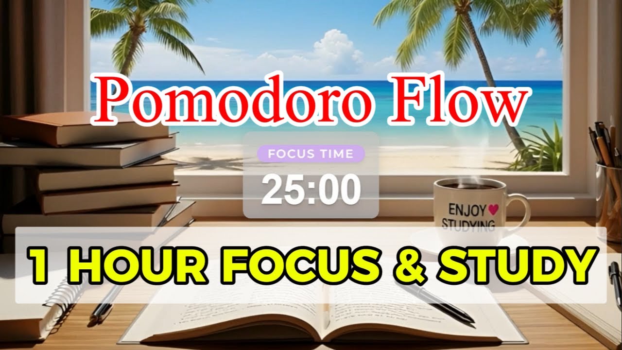 Pomodoro Study Window | 25 min Focus / 5 min Break - Relaxing Waves & Lo-Fi Beats for Deep Focus