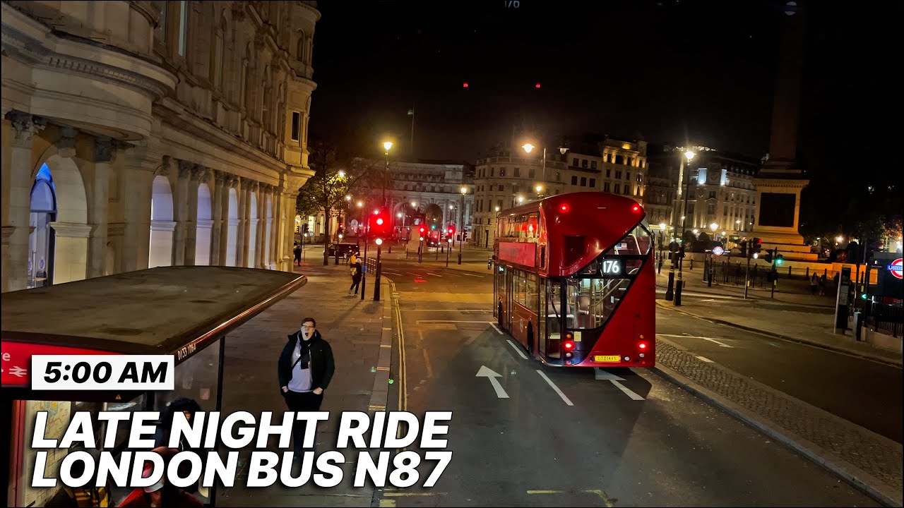 5:00 AM 🌙 LONDON Bus Ride from Central London to southwest London -  Route N87 - Aldwych to Kingston