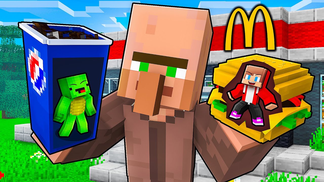 JJ and Mikey Built a TINY SECRET BASE In McDonalds in Minecraft - Maizen