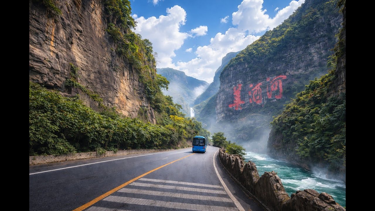 4k driving/drive in Chishui river valley with scenic view/车驾赤水河谷见美丽风景