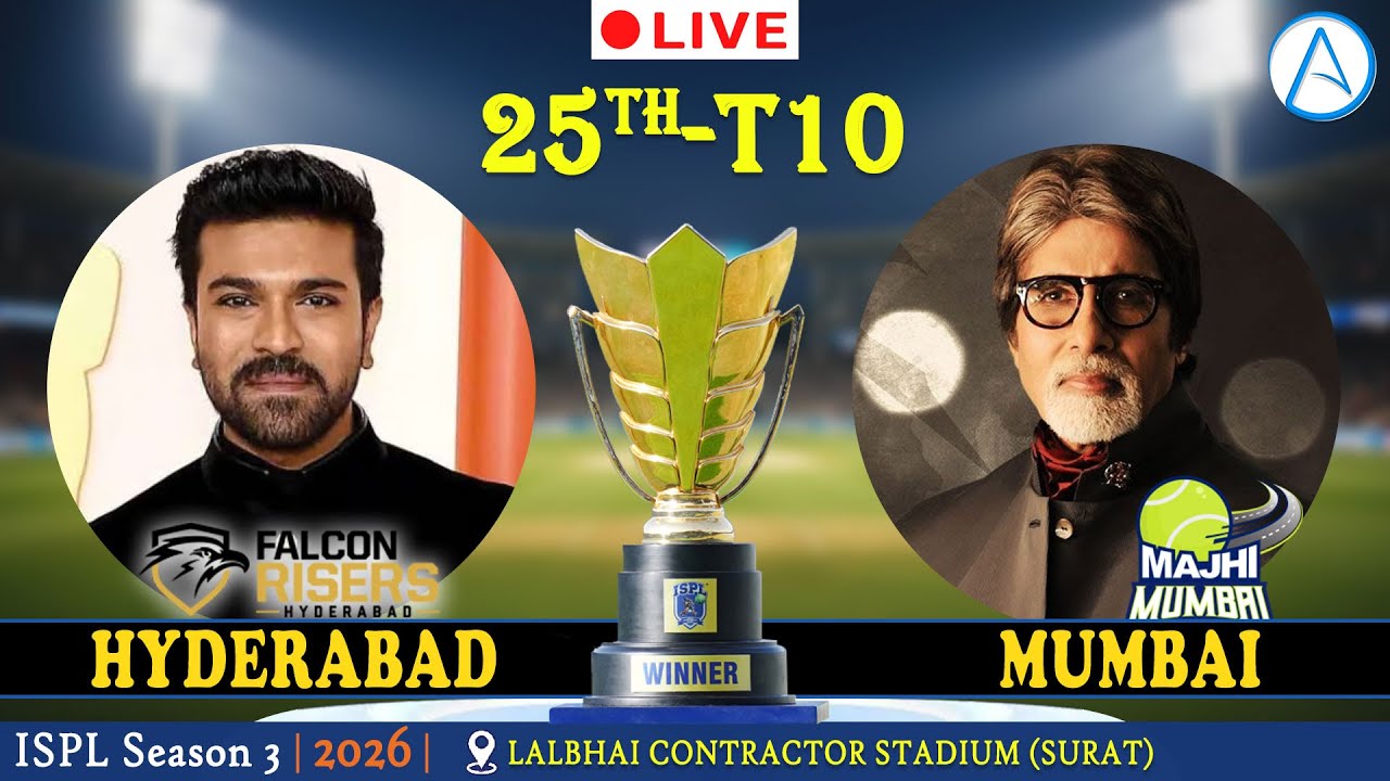 🔴 Falcon Risers Hyderabad 🆚 Majhi Mumbai | 25th T10 Match | ISPL Season 3 2026 | LIVE Score