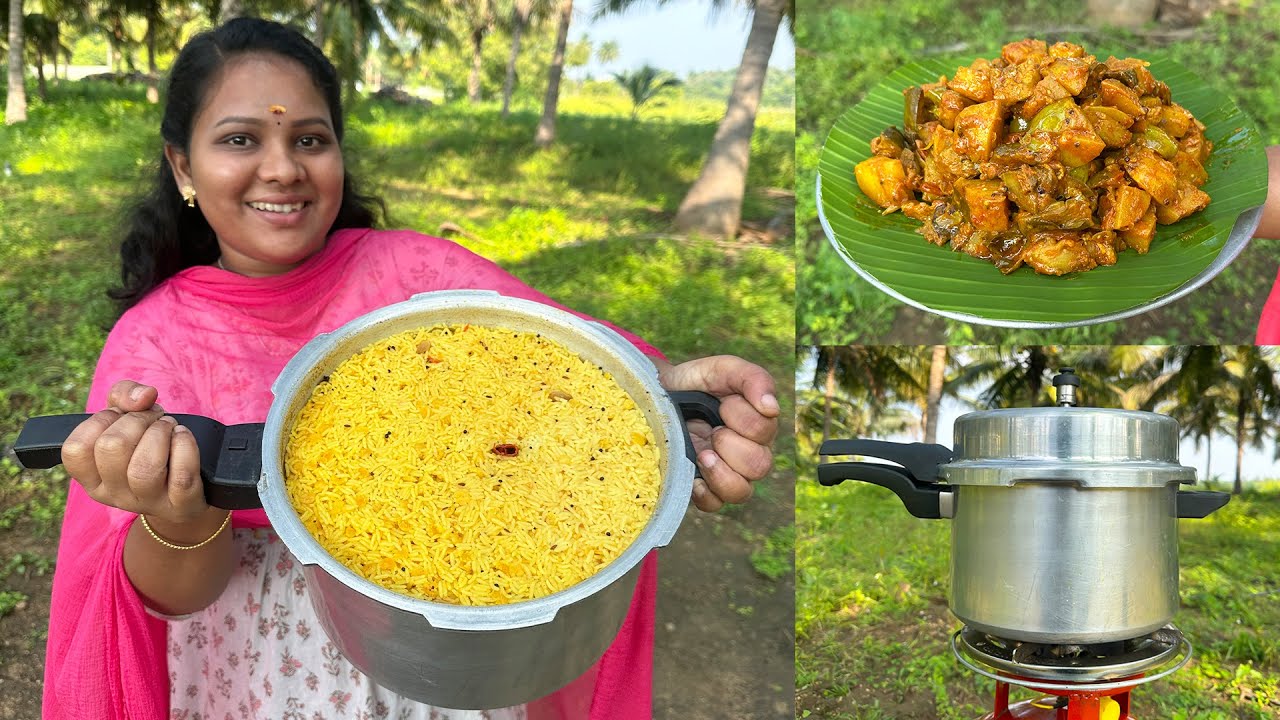 ARISI PARUPPU SADAM | 1kg சுவையான அரிசி பருப்பு சாதம் செய்முறை கத்திரிக்காய் உருளைக்கிழங்கு பொரியல்