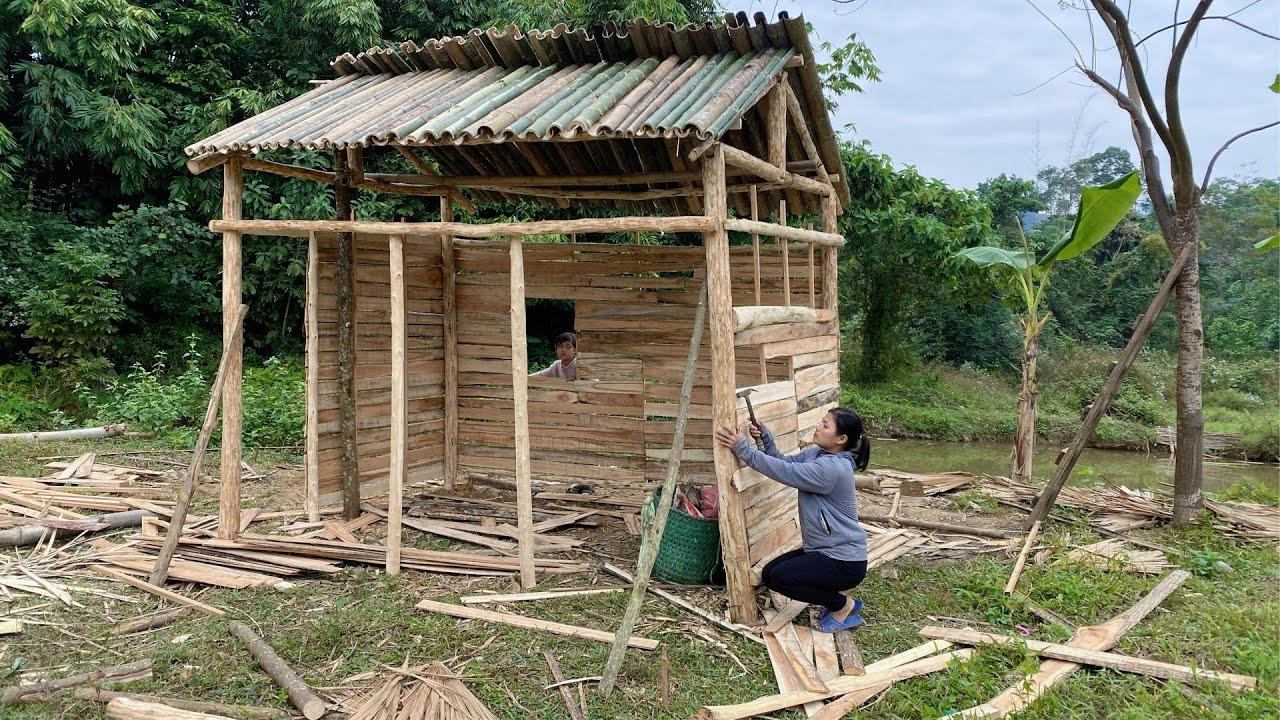 TIMELAPSE: START to FINISH Alone Building Wood House - BUILD LOG CABIN with many Wood