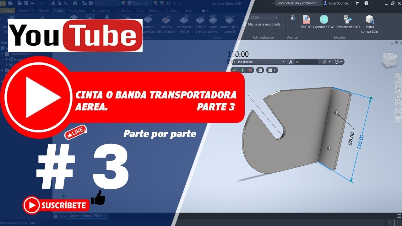 Aprende a Modelar Cinta o Banda Tranportadora, parte por parte hasta el Ensamblaje final. #3