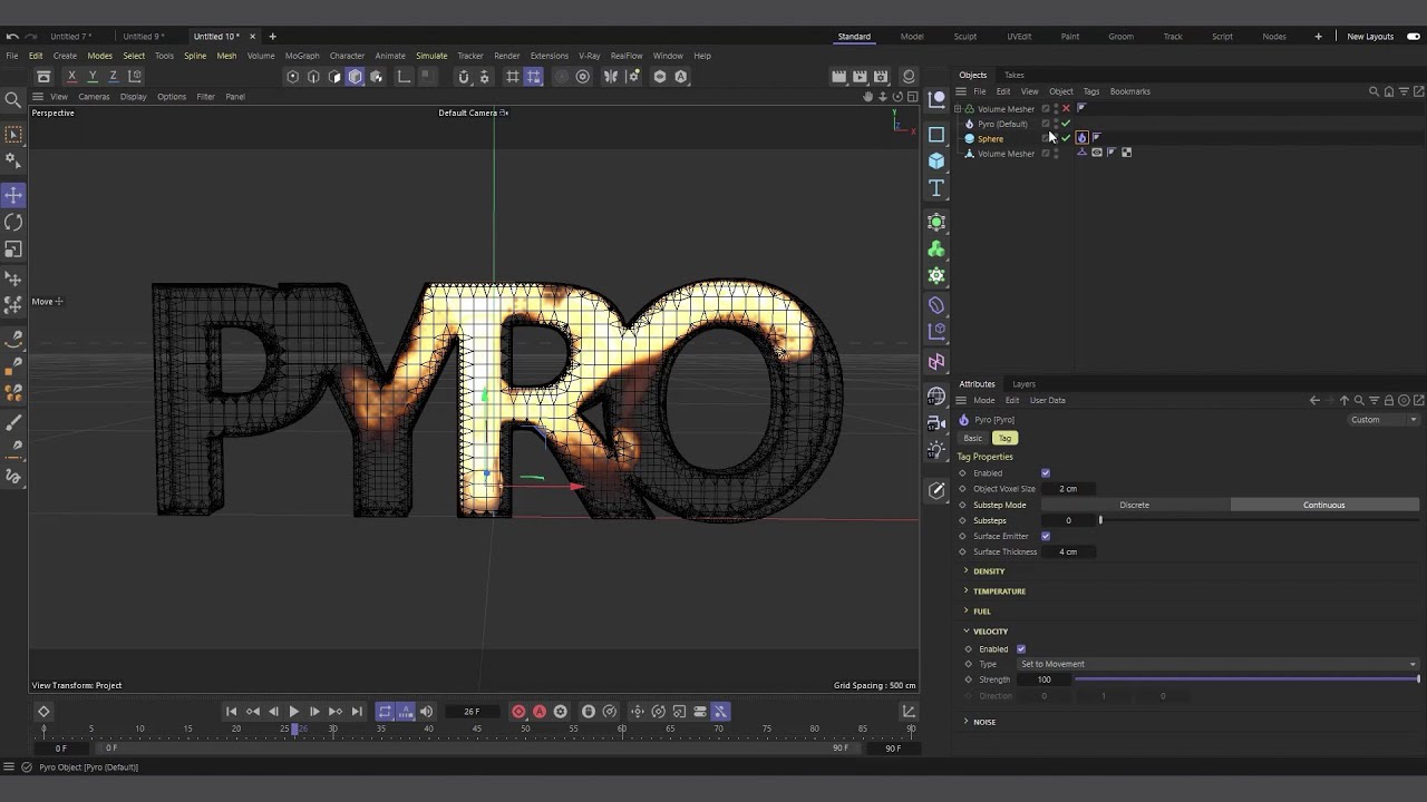 Converting Cinema 4D pyro Smoke and Fire to Mesh & transfer color C4D Volume mesher and vertex color