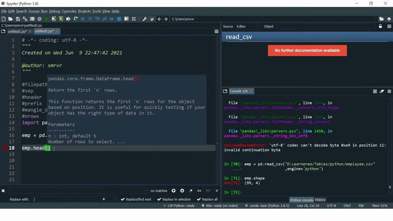 UnicodeDecodeError Python Pandas pd.read_csv() &lrm;@Learnerea&nbsp; #shorts