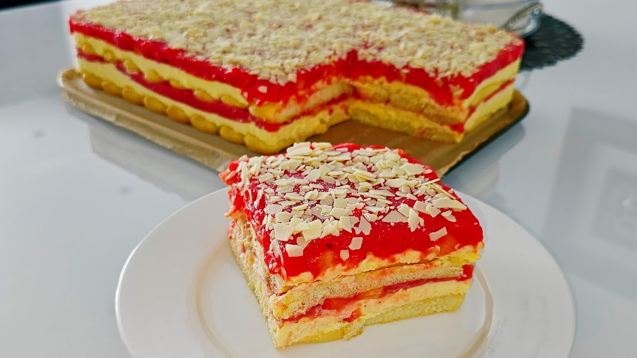 No Bake Spaghetti Eis Kuchen- schmeckt wie Spaghetti Eis / Tiramisu / ✨ERDBEERKUCHEN ohne Backen ✨🍓😋
