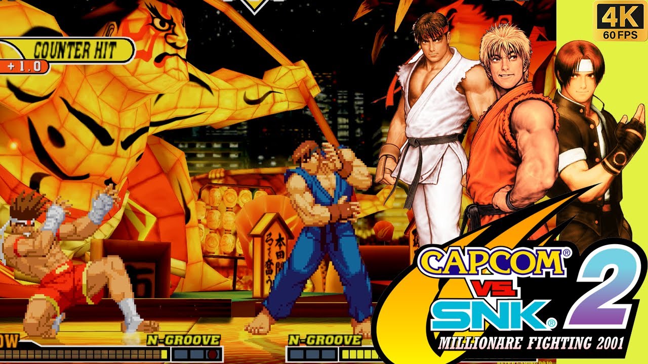 Capcom vs SNK 2 (2001) - Arcade Mode Walkthrough - Ryu, Ryo, Kyo - 4K 60FPS.