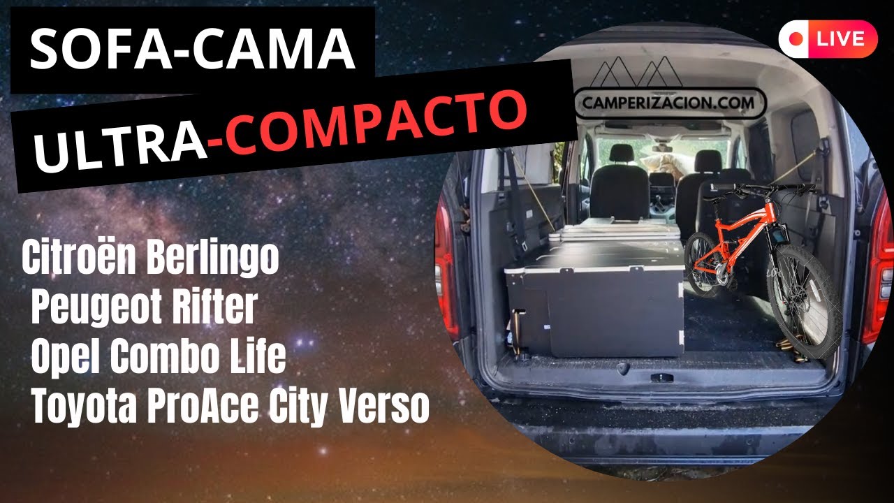Sof&aacute;-cama super extensible para Citroen Berlingo, Peugeot Rifter, Opel Combo y Toyota ProAce  XL