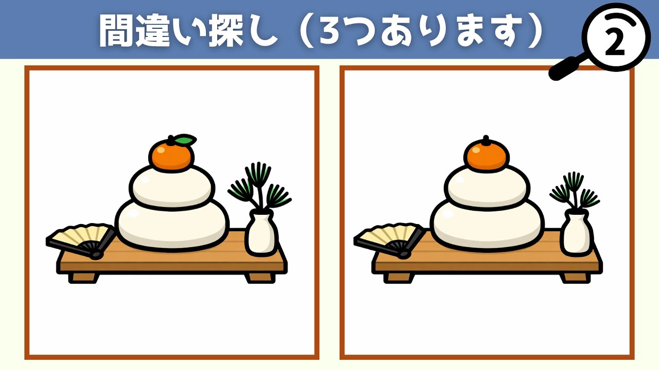 【間違い探し】シニアもゆっくり楽しめる5問【お正月の居間】（脳トレ）