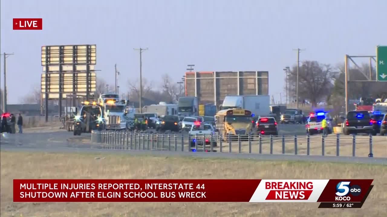 Crash between Elgin school bus, tractor trailer leads to injuries, I-44 shut down
