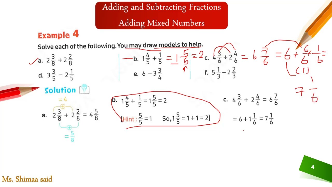 Grade4-Lesson5to7-Part2(Adding and Subtracting Fractions2)#shimaasaed #fourthgrade