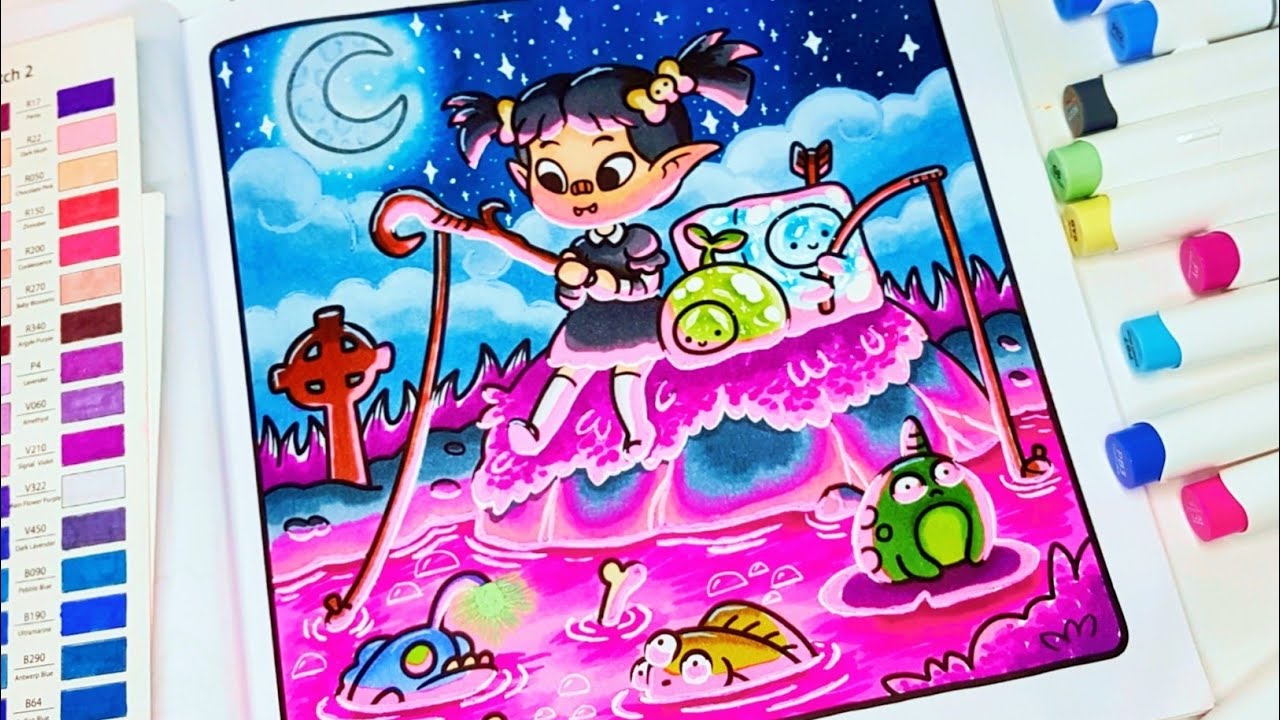 Color With Me (ASMR) | Spooky Cutie Coco Wyo Coloring Book| Using Ohuhu Markers